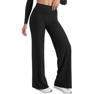 image:imageYEOREO SoftHue Straight Leg Leggings Women Fold Over Wide Leg Pants 315 Eddiy Casual Gym Workout SweatpantsBlack