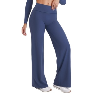image:imageYEOREO SoftHue Straight Leg Leggings Women Fold Over Wide Leg Pants 315 Eddiy Casual Gym Workout SweatpantsNavy Blue