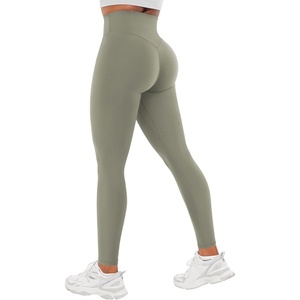 image:imageYEOREO SoftHue Workout Leggings for Women Hidden Scrunch Tummy Control Leggings High Waisted Gym Yoga PantsLight Army Green