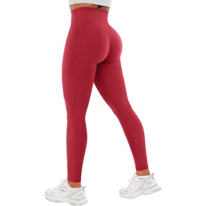 image:imageYEOREO SoftHue Workout Leggings for Women Hidden Scrunch Tummy Control Leggings High Waisted Gym Yoga PantsRed
