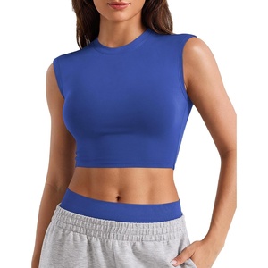 image:imageYEOREO CoreFlex Women Sleeveless Workout Crop Top Modal Basic Crew Neck Tank Tee Slim Fit Summer Y2K Going Out TopTropical Blue