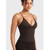 image:imageYEOREO LuxFlow Womens Workout Tank Top with Bra Pads Twist Front Straps Summer Seamless Camisole Shirts Longline Sports BrasDark Chocolate Brown