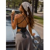 image:imageYEOREO Ease Tie Back Workouts Tank Tops Halter Backless Strap Top Deep V with Bar Pads Summer Shirt for Yoga PilatesBlack