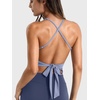 image:imageYEOREO Ease Tie Back Workouts Tank Tops Halter Backless Strap Top Deep V with Bar Pads Summer Shirt for Yoga PilatesGranite Blue