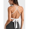 image:imageYEOREO Ease Tie Back Workouts Tank Tops Halter Backless Strap Top Deep V with Bar Pads Summer Shirt for Yoga PilatesWhite