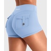 image:imageYEOREO CoreFlex Women Workout Shorts Low Rise Hidden Scrunch Butt Lifting Cargo Pockets 25 ShortsLight Blue
