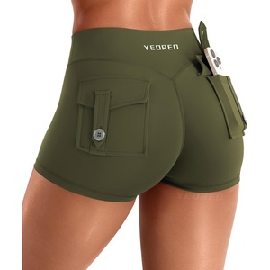 image:imageYEOREO CoreFlex Women Workout Shorts Low Rise Hidden Scrunch Butt Lifting Cargo Pockets 25 ShortsArmy Green