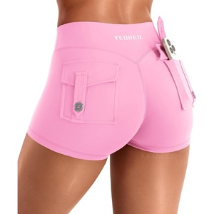 image:imageYEOREO CoreFlex Women Workout Shorts Low Rise Hidden Scrunch Butt Lifting Cargo Pockets 25 ShortsBubblegum Pink