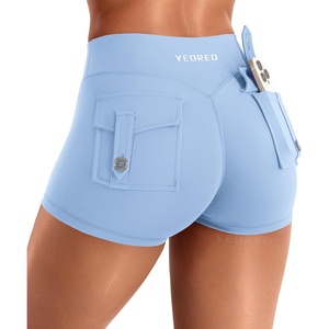 image:imageYEOREO CoreFlex Women Workout Shorts Low Rise Hidden Scrunch Butt Lifting Cargo Pockets 25 ShortsLight Blue
