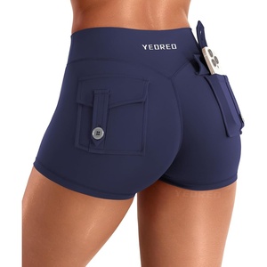 image:imageYEOREO CoreFlex Women Workout Shorts Low Rise Hidden Scrunch Butt Lifting Cargo Pockets 25 ShortsNavy