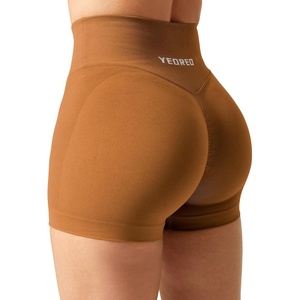 image:imageYEOREO Scrunch Butt Workout Shorts Women 35 Seamless V Cross Waist Sport Gym Amplify ShortsRed Brown