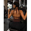 image:imageYEOREO CoreFlex Womens Tie Halter Twist Back Tank Top  Padded Workout Yoga Cop Top Going Out Y2k Trendy Summer CamisoleCoffee