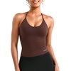 image:imageYEOREO CoreFlex Womens Tie Halter Twist Back Tank Top  Padded Workout Yoga Cop Top Going Out Y2k Trendy Summer CamisoleCoffee