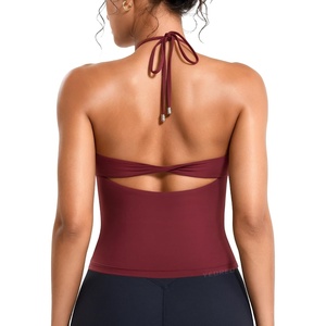 image:imageYEOREO CoreFlex Womens Tie Halter Twist Back Tank Top  Padded Workout Yoga Cop Top Going Out Y2k Trendy Summer CamisoleAnkela Red