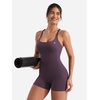 image:imageYEOREO CoreFlex One Piece Jumpsuits for Women Workout Backless Gym Romper  Sleeveless Removable Pads U neck Tummy control Yoga ShortBlack Berry Purple
