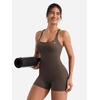 image:imageYEOREO CoreFlex One Piece Jumpsuits for Women Workout Backless Gym Romper  Sleeveless Removable Pads U neck Tummy control Yoga ShortCoffee