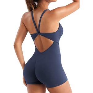 image:imageYEOREO CoreFlex One Piece Jumpsuits for Women Workout Backless Gym Romper  Sleeveless Removable Pads U neck Tummy control Yoga ShortNavy Blue