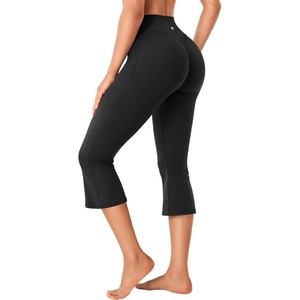 image:imageYEOREO Ease Capri Flare Leggings Workout Cropped Bootcut Yoga Crop Pants  21 High Waisted Tummy Control Capri Leggings for Women Gym YogaBlack