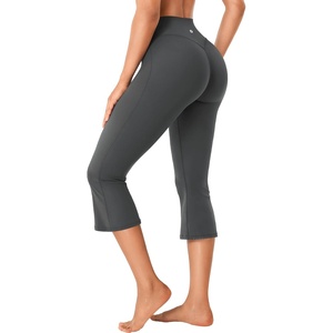 image:imageYEOREO Ease Capri Flare Leggings Workout Cropped Bootcut Yoga Crop Pants  21 High Waisted Tummy Control Capri Leggings for Women Gym YogaCarbon Grey