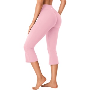 image:imageYEOREO Ease Capri Flare Leggings Workout Cropped Bootcut Yoga Crop Pants  21 High Waisted Tummy Control Capri Leggings for Women Gym YogaLight Pink