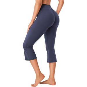 image:imageYEOREO Ease Capri Flare Leggings Workout Cropped Bootcut Yoga Crop Pants  21 High Waisted Tummy Control Capri Leggings for Women Gym YogaNavy Blue