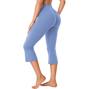 image:imageYEOREO Ease Capri Flare Leggings Workout Cropped Bootcut Yoga Crop Pants  21 High Waisted Tummy Control Capri Leggings for Women Gym YogaSea Blue
