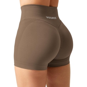 image:imageYEOREO Scrunch Butt Workout Shorts 35  Seamless V Cross Waist Sports Gym for WomenBrown