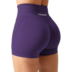 image:imageYEOREO Scrunch Butt Workout Shorts 35  Seamless V Cross Waist Sports Gym for WomenDark Purple