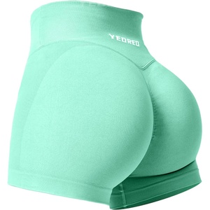 image:imageYEOREO Scrunch Butt Workout Shorts 35  Seamless V Cross Waist Sports Gym for WomenLight Green