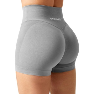 image:imageYEOREO Scrunch Butt Workout Shorts 35  Seamless V Cross Waist Sports Gym for WomenLight Grey