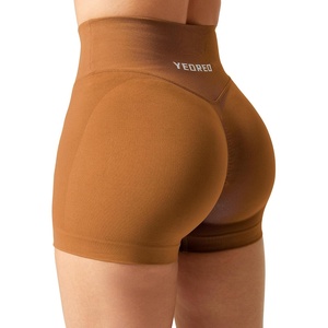 image:imageYEOREO Scrunch Butt Workout Shorts 35  Seamless V Cross Waist Sports Gym for WomenRed Brown