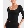 image:imageYEOREO Ease Womens 34 Sleeve Tops Workout Yoga Shirts  Double Lined Scoop Neck Slim Fit Soft Breathable Gym RunningBlack