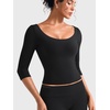 image:imageYEOREO Ease Womens 34 Sleeve Tops Workout Yoga Shirts  Double Lined Scoop Neck Slim Fit Soft Breathable Gym RunningBlack