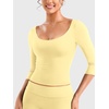 image:imageYEOREO Ease Womens 34 Sleeve Tops Workout Yoga Shirts  Double Lined Scoop Neck Slim Fit Soft Breathable Gym RunningCreamy Yellow