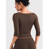 image:imageYEOREO Ease Womens 34 Sleeve Tops Workout Yoga Shirts  Double Lined Scoop Neck Slim Fit Soft Breathable Gym RunningDark Brown