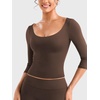 image:imageYEOREO Ease Womens 34 Sleeve Tops Workout Yoga Shirts  Double Lined Scoop Neck Slim Fit Soft Breathable Gym RunningDark Brown