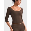 image:imageYEOREO Ease Womens 34 Sleeve Tops Workout Yoga Shirts  Double Lined Scoop Neck Slim Fit Soft Breathable Gym RunningDark Brown