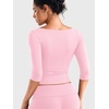 image:imageYEOREO Ease Womens 34 Sleeve Tops Workout Yoga Shirts  Double Lined Scoop Neck Slim Fit Soft Breathable Gym RunningPink Lemonade