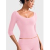 image:imageYEOREO Ease Womens 34 Sleeve Tops Workout Yoga Shirts  Double Lined Scoop Neck Slim Fit Soft Breathable Gym RunningPink Lemonade