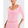 image:imageYEOREO Ease Womens 34 Sleeve Tops Workout Yoga Shirts  Double Lined Scoop Neck Slim Fit Soft Breathable Gym RunningPink Lemonade