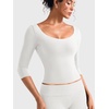 image:imageYEOREO Ease Womens 34 Sleeve Tops Workout Yoga Shirts  Double Lined Scoop Neck Slim Fit Soft Breathable Gym RunningWhite