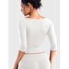 image:imageYEOREO Ease Womens 34 Sleeve Tops Workout Yoga Shirts  Double Lined Scoop Neck Slim Fit Soft Breathable Gym RunningWhite