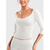image:imageYEOREO Ease Womens 34 Sleeve Tops Workout Yoga Shirts  Double Lined Scoop Neck Slim Fit Soft Breathable Gym RunningWhite