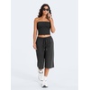 image:imageYEOREO Ease Women Wide Leg Capri Pants with Pockets Low Rise Sweatpants  17 Inseam Loose Fit Adjustable Drawstring Elastic Waistband CasualDark Gray