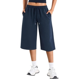 image:imageYEOREO Ease Women Wide Leg Capri Pants with Pockets Low Rise Sweatpants  17 Inseam Loose Fit Adjustable Drawstring Elastic Waistband CasualNavy Blue