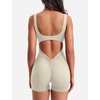 image:imageYEOREO CoreFlex Women One Piece Workout Jumpsuits Backless Yoga Romper  Sleeveless V Back Tummy Control Gym U Neck Removable PadsBeige