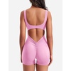 image:imageYEOREO CoreFlex Women One Piece Workout Jumpsuits Backless Yoga Romper  Sleeveless V Back Tummy Control Gym U Neck Removable PadsBubble Gum Pink