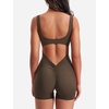 image:imageYEOREO CoreFlex Women One Piece Workout Jumpsuits Backless Yoga Romper  Sleeveless V Back Tummy Control Gym U Neck Removable PadsCoffee