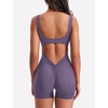 image:imageYEOREO CoreFlex Women One Piece Workout Jumpsuits Backless Yoga Romper  Sleeveless V Back Tummy Control Gym U Neck Removable PadsPurple