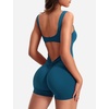 image:imageYEOREO CoreFlex Women One Piece Workout Jumpsuits Backless Yoga Romper  Sleeveless V Back Tummy Control Gym U Neck Removable PadsSea Blue